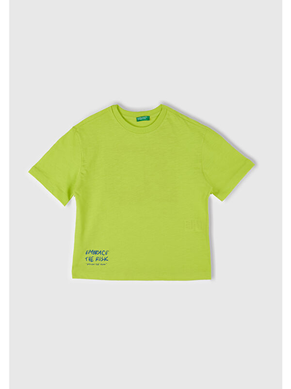 United Colors Of Benetton Erkek Çocuk Sarı Fotoğraf Baskılı Oversize T-Shirt