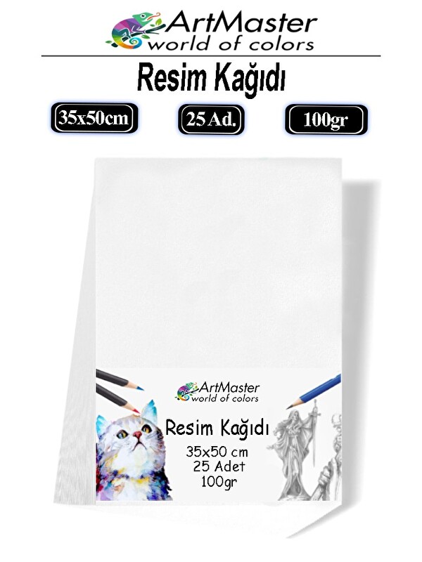 artmaster Resim Kağıdı 35X50 25 Li Paket 100 gr 1 Paket 35*50 Kuru Boya Pastel Boya Guaj Boya Sulu Boya Resim