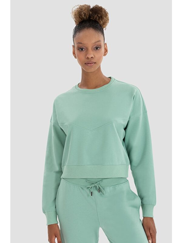 Superstacy Ena Oversize Açık Yeşil Crop Sweatshirt