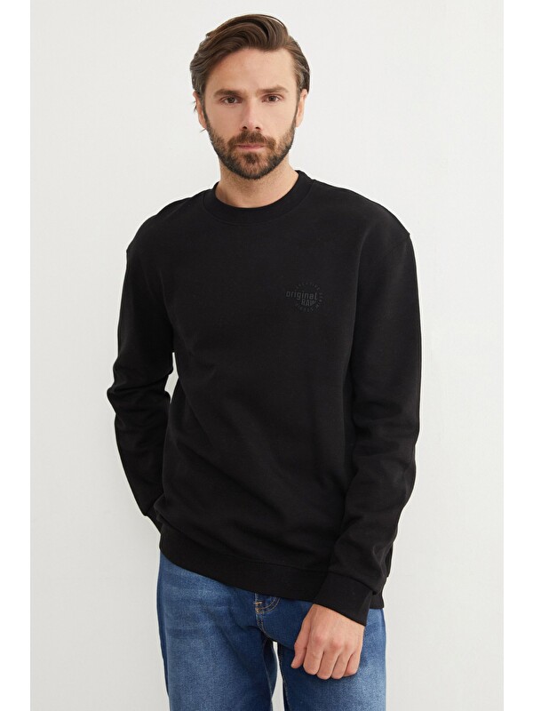 Fullamoda Original Raw Kabartma Baskılı Büyük Beden Sweatshirt