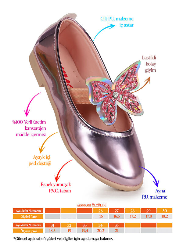 Menz Ayna Kelebek Lastikli Kız Çocuk Babet Ayakkabı - Görsel 3