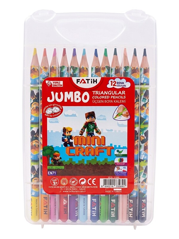 Artlantis 12 li Jumbo Kuru Boya Kalemi Plastik Kutu 1 Paket Fatih Mini Craft Figürlü 12 Renk Kalın Kuruboya Ta