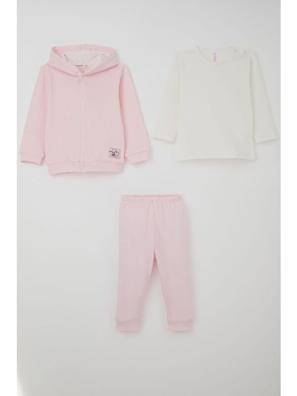 Breeze Kız Bebek Bodyli 3 Lü Takım Sevimli Minik Tavşancık Armalı Çıtçıtlı Pembe (4 Ay-1 Yaş)