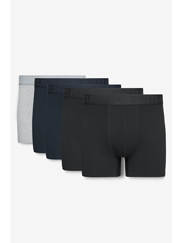 GRIMELANGE KONSTA Erkek Trunk 5'li Paket Pamuklu Elastanlı Esnek Kumaş SİYAH-LACİVERT Boxer