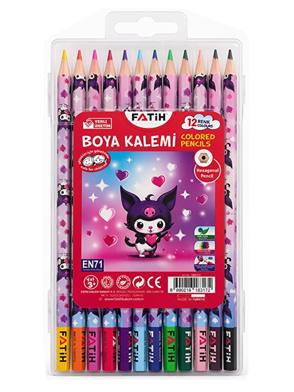 Artlantis 12 li Kuru Boya Kalemi Plastik Kutu 1 Paket Fatih Kuromi Figürlü 12 Renk Kuruboya Tam Boy Renkli Kal
