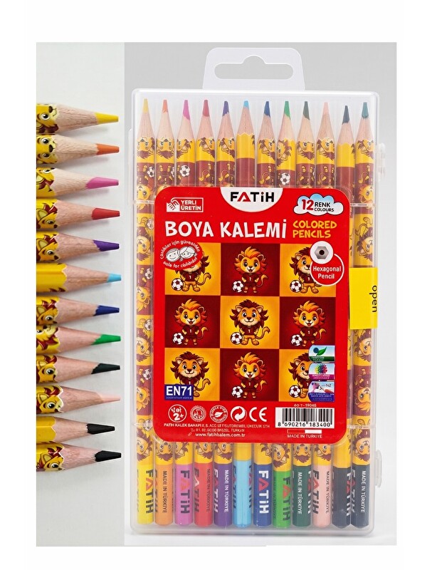 Artlantis 12 li Kuru Boya Kalemi Plastik Kutu 1 Paket Fatih Taraftar Sarı Kırmızı 12 Renk Kuruboya Tam Boy Ren