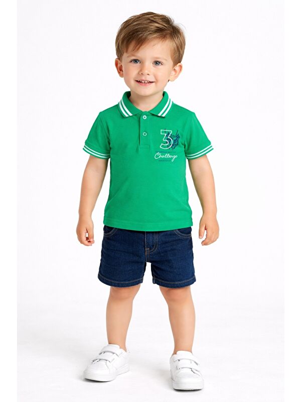 Kidex's Erkek Bebek Polo Yaka Turuncu Tişört Jean Şort 2’li Yazlık Takım