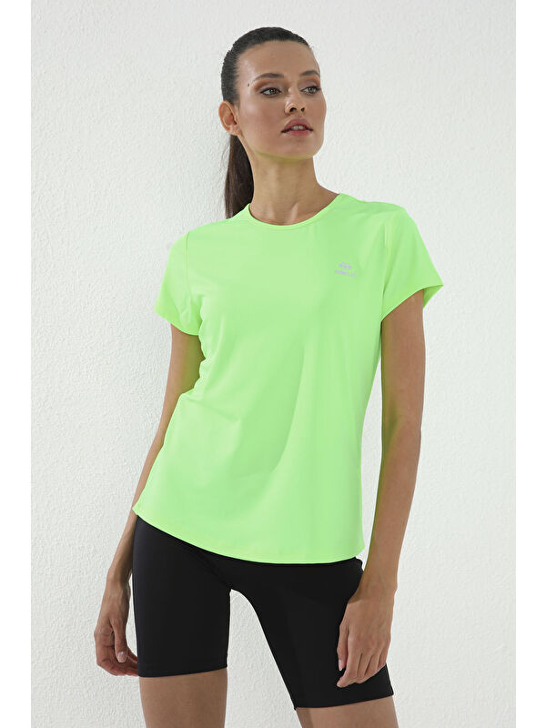 Tommylife Neon Yeşil Basic Kısa Kol Standart Kalıp O Yaka Kadın T-Shirt - 97144