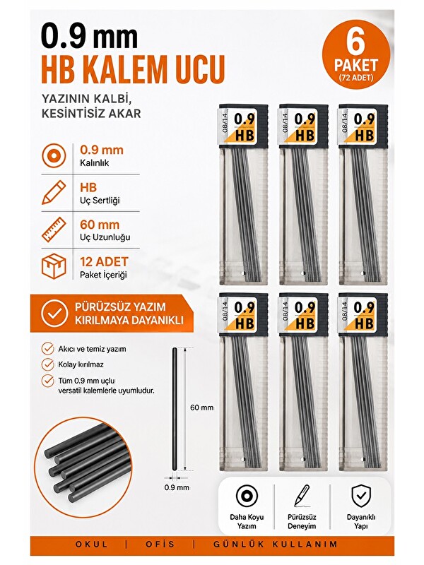 Artlantis Kaliteli Kalem Ucu 12 li 0.9 mm HB 6 Paket Tombow Versatil Kalem Uç Mekanik Uçlu Otomatik Kurşun Kal