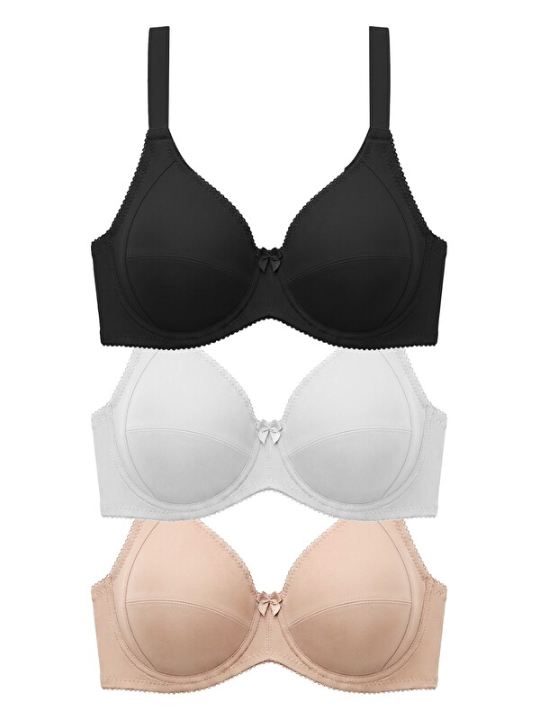 Cottonhill Bra - Novia | Büyük Beden Micro Balenli Minimizer Ayarlanabilir Askılı Kadın Sütyen 3'Lü Paket-2