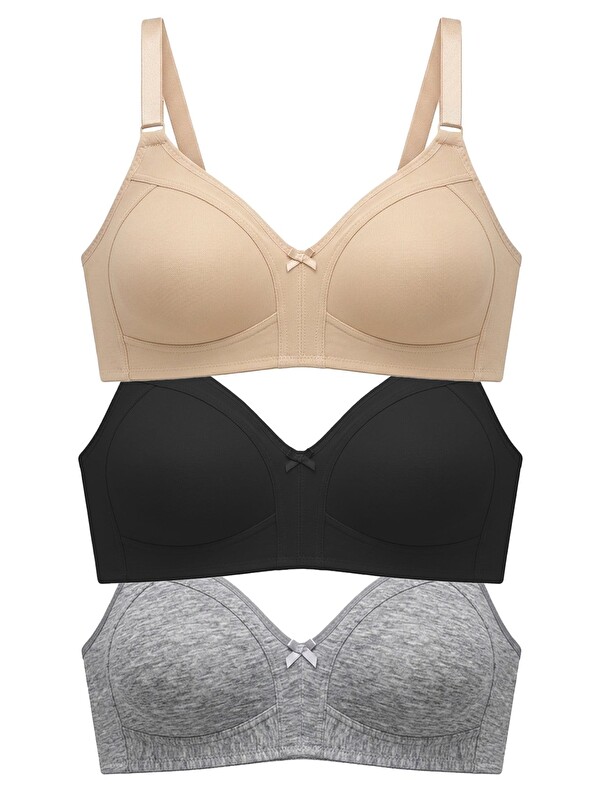 Cottonhill Bra - Fiora | Büyük Beden Balensiz Pamuklu Ayarlanabilir Askılı Kadın Sütyen 3'Lü Paket