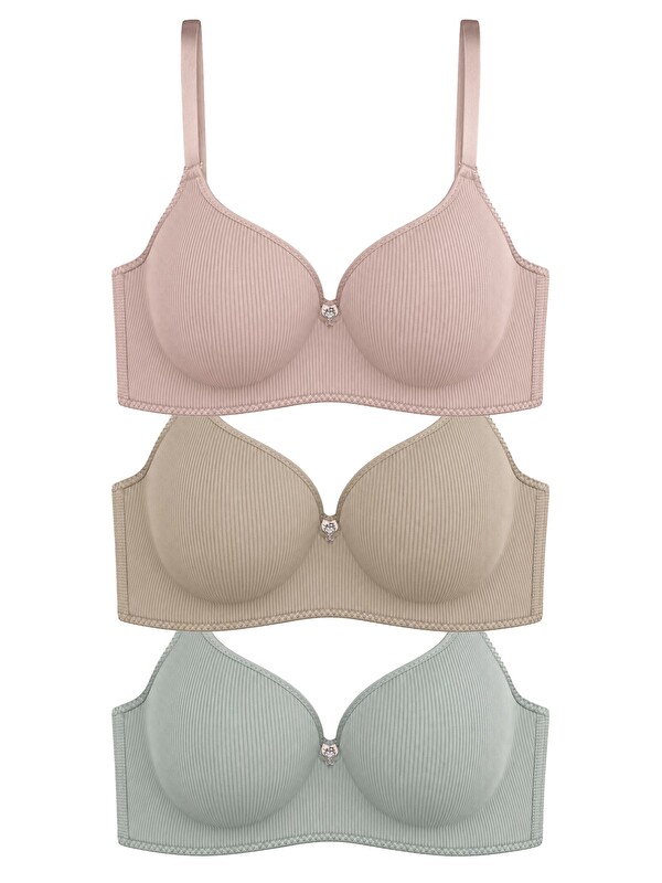Cottonhill Seamless Bra - Renoa | Rib Dokulu Balensiz Doğal Form Straplez Kadın Sütyen 3'Lü Paket-3