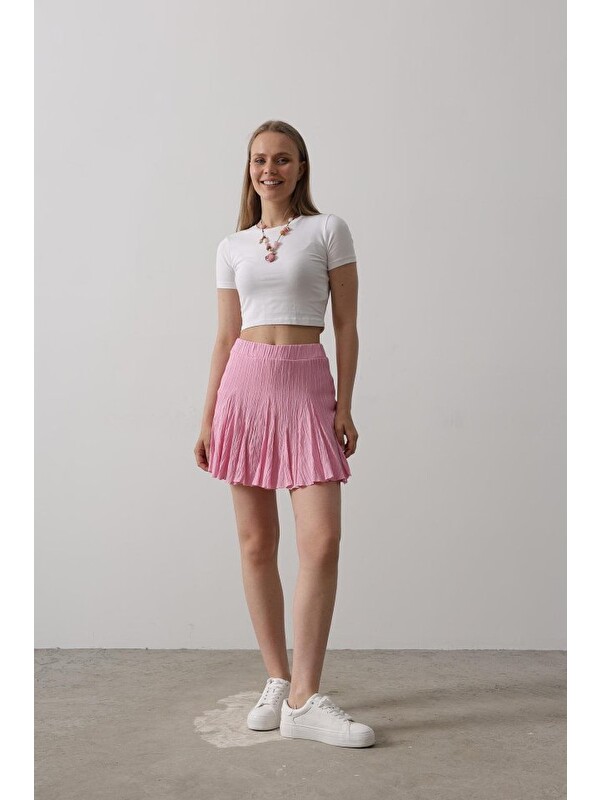 Jane's Beli Lastikli Mini Etek - Pembe