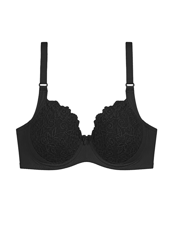 Cottonhill Bra - Elora | Siyah Büyük Beden Dantelli Balenli Minimizer Ayarlanabilir Askılı Kadın Sütyen