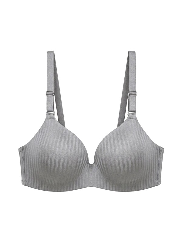 Cottonhill Seamless Bra - Rivelle | Gri Mikro Çizgi Desenli Balensiz Günlük Kadın Sütyen