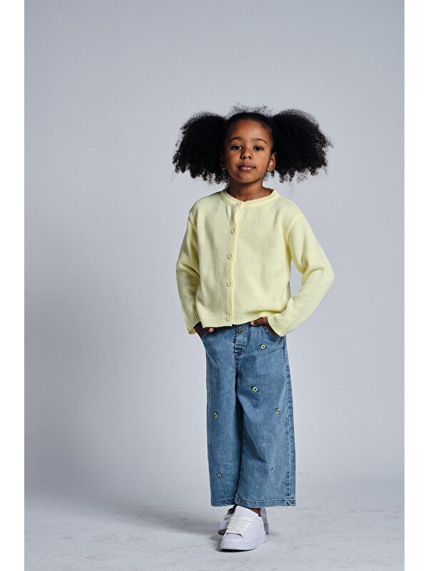 Miababy Papatya Nakışlı Denim Pantolon Hırka Takım