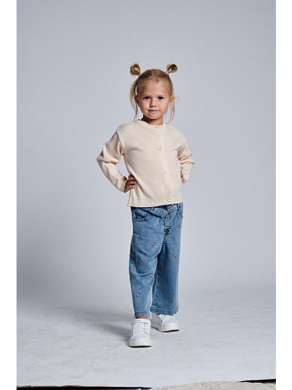 Miababy Papatya Nakışlı Denim Pantolon Hırka Takım