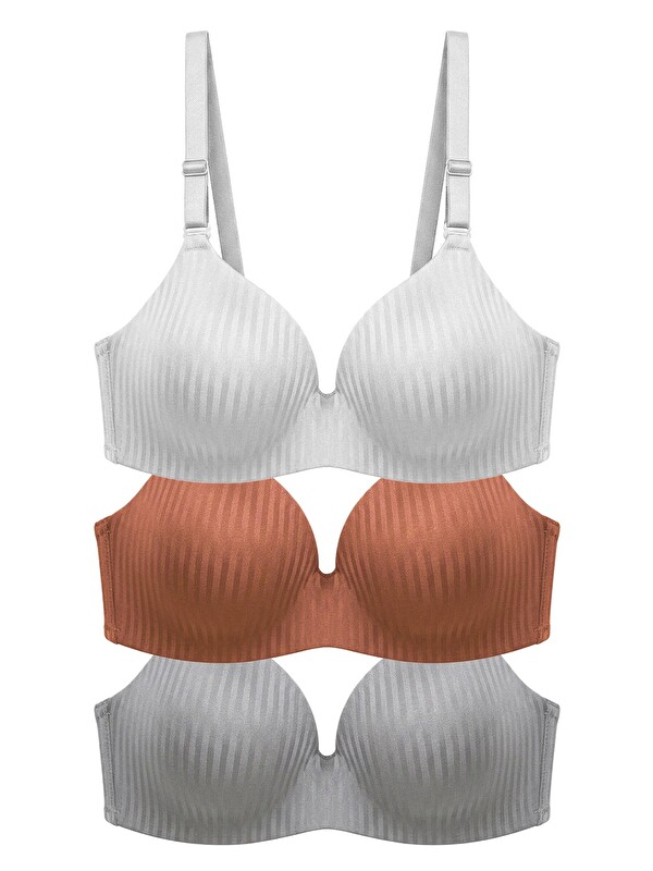 Cottonhill Seamless Bra - Rivelle | Mikro Çizgi Desenli Balensiz Günlük Kadın Sütyen 3'Lü Paket