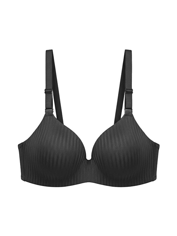 Cottonhill Seamless Bra - Rivelle | Siyah Mikro Çizgi Desenli Balensiz Günlük Kadın Sütyen