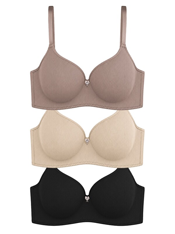 Cottonhill Seamless Bra - Renoa | Rib Dokulu Balensiz Doğal Form Straplez Kadın Sütyen 3'Lü Paket-2