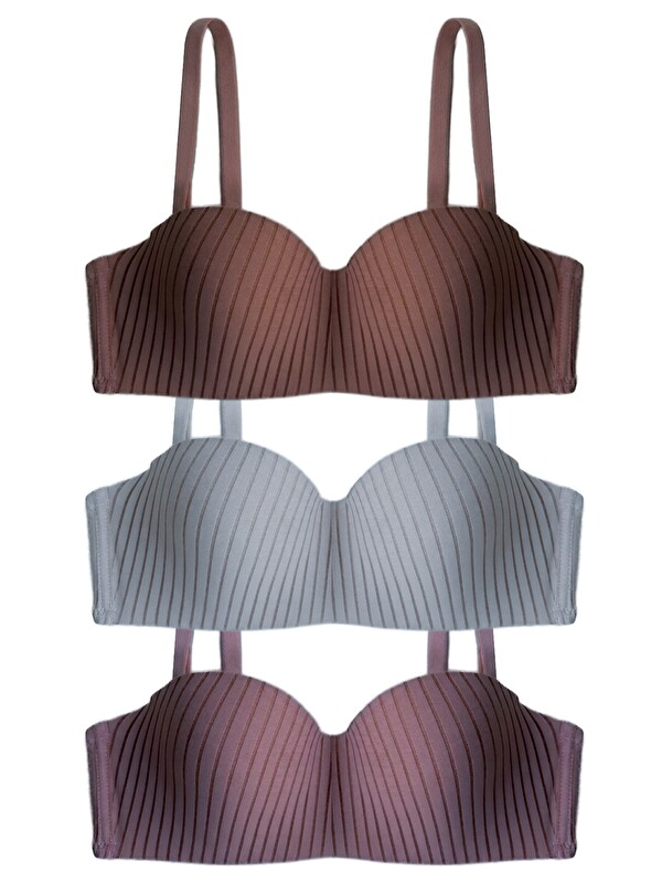 Cottonhill Seamless Bra - Striva | Mikro Çizgi Desenli Balenli Toparlayıcı Kadın Sütyen 3'Lü Paket