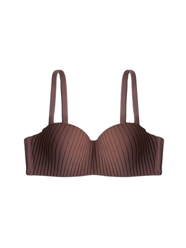 Cottonhill Seamless Bra - Striva | Kahverengi Mikro Çizgi Desenli Balenli Toparlayıcı Kadın Sütyen