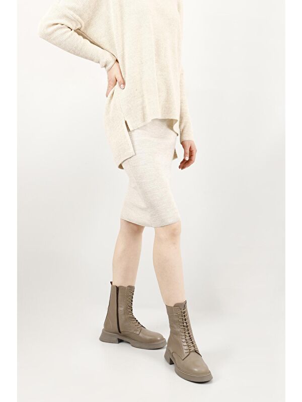 Gonderi(r) Siyah Gonderi(r) Hakiki Deri Yuvarlak Burun Termo Taban Bağcıklı Fermuarlı Kadın Postal Bot 51455