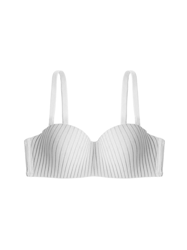 Cottonhill Seamless Bra - Striva | Beyaz Mikro Çizgi Desenli Balenli Toparlayıcı Kadın Sütyen