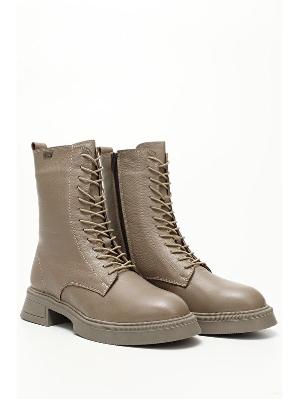 Gonderi(r) Siyah Gonderi(r) Hakiki Deri Yuvarlak Burun Termo Taban Bağcıklı Fermuarlı Kadın Postal Bot 51455