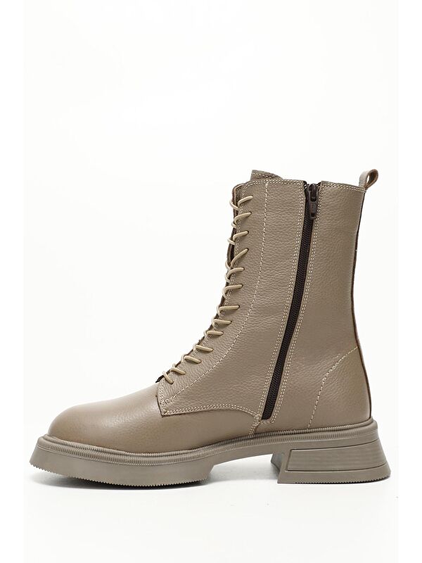 Gonderi(r) Siyah Gonderi(r) Hakiki Deri Yuvarlak Burun Termo Taban Bağcıklı Fermuarlı Kadın Postal Bot 51455