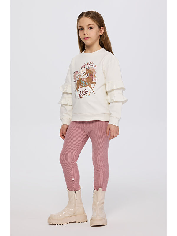Panço Kız Çocuk Baskı Detaylı Ekru Sweatshirt