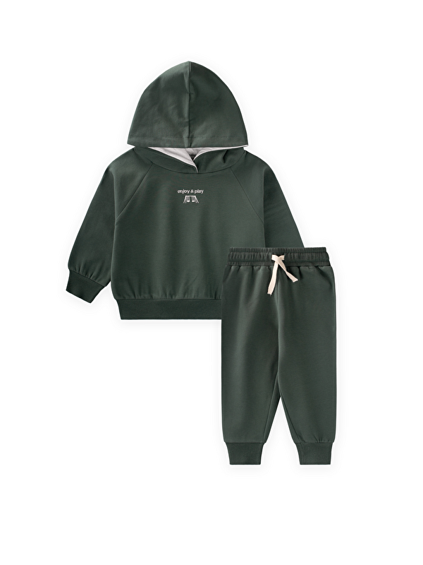 CİGİT Kapüşonlu Sweatshirt Takım 1-5 Yaş Haki Yeşil