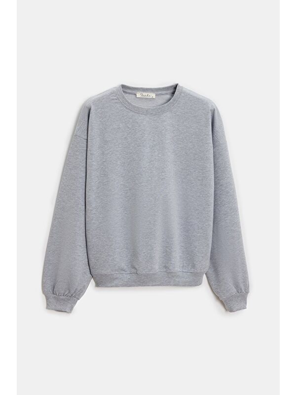 Saade Gri Kadın Oversize Bisiklet Yaka Basic Casual Sweatshirt