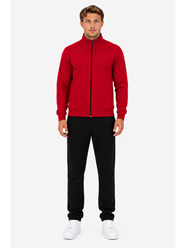 TRENDHILL Erkek Şardonlu Dik Yaka Eşofman Takımı Bordo-211