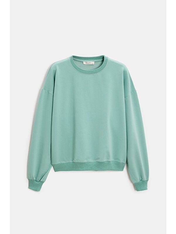 Saade Mint Kadın Oversize Bisiklet Yaka Basic Casual Sweatshirt