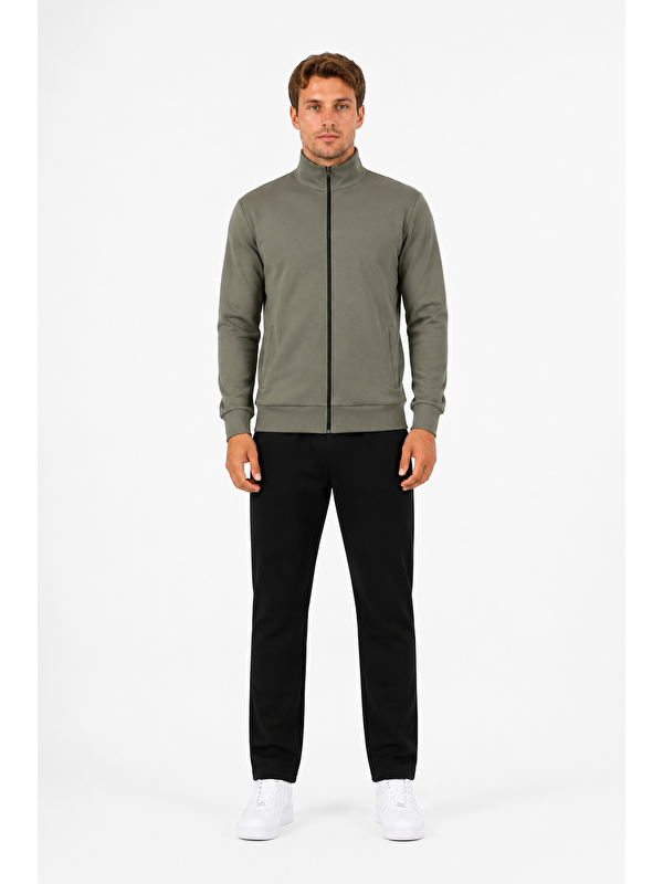 TRENDHILL Erkek Şardonlu Dik Yaka Eşofman Takımı Haki-211