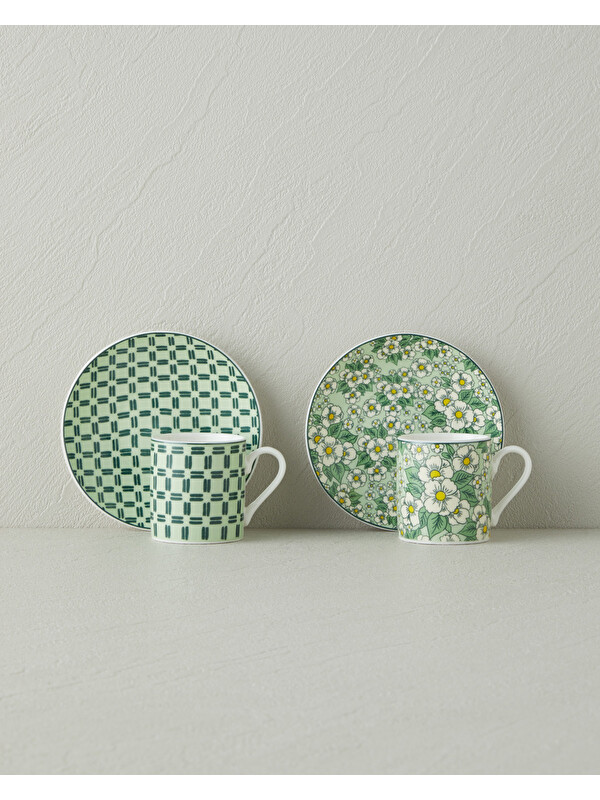 English Home Isola New Bone China 4 Parça 2 Kişilik Kahve Fincan Takımı 80 ml Yeşil