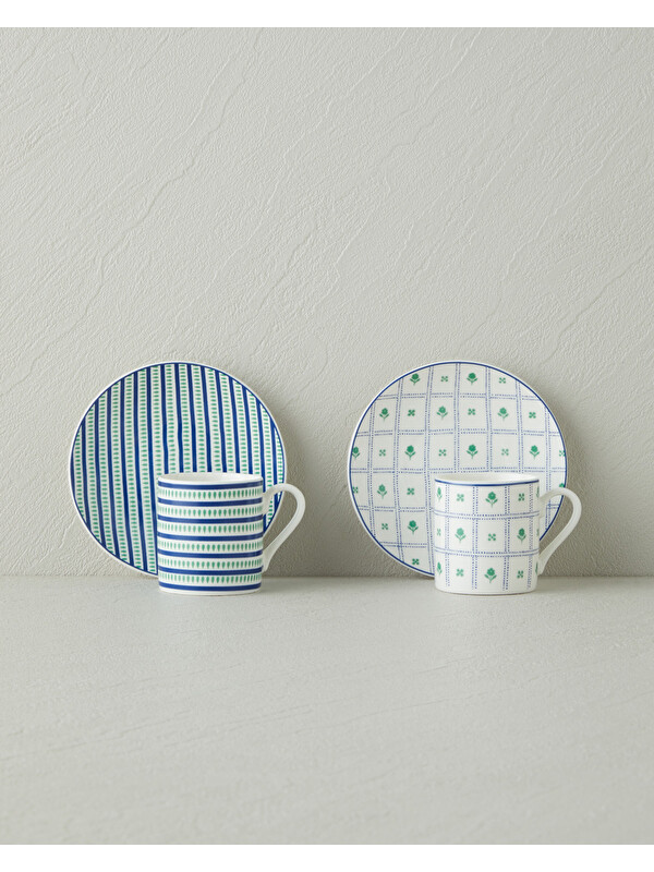 English Home Nautica New Bone China 4 Parça 2 Kişilik Kahve Fincan Takımı 80 ml Mavi