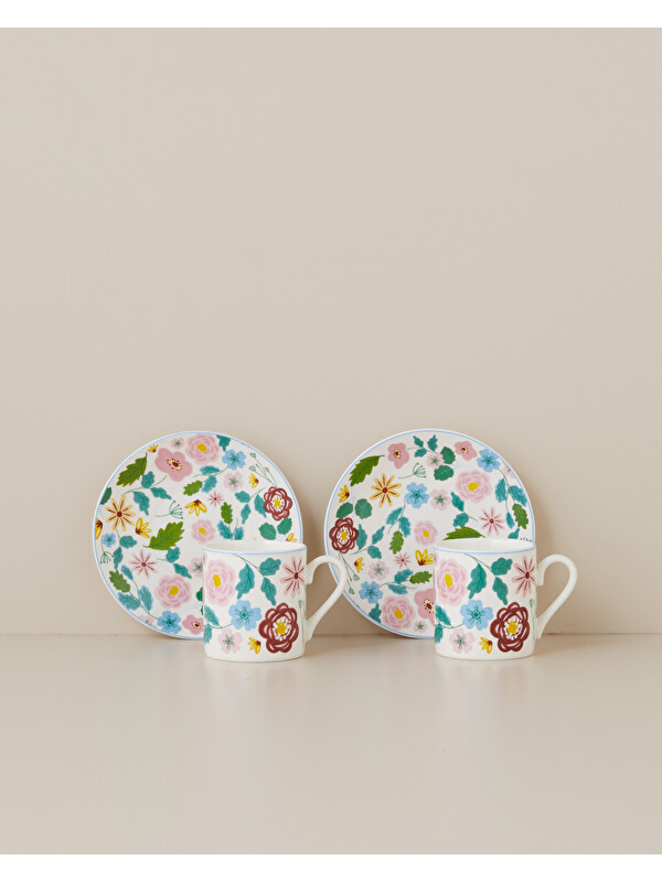 English Home Elvia New Bone China 4 Parça 2 Kişilik Kahve Fincan Takımı 80 ml Renkli