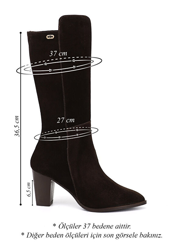 Kadın AÇIK KAHVERENGİ Sivri Burun Kalın Topuklu Hakiki Deri Çizme - Görsel 3