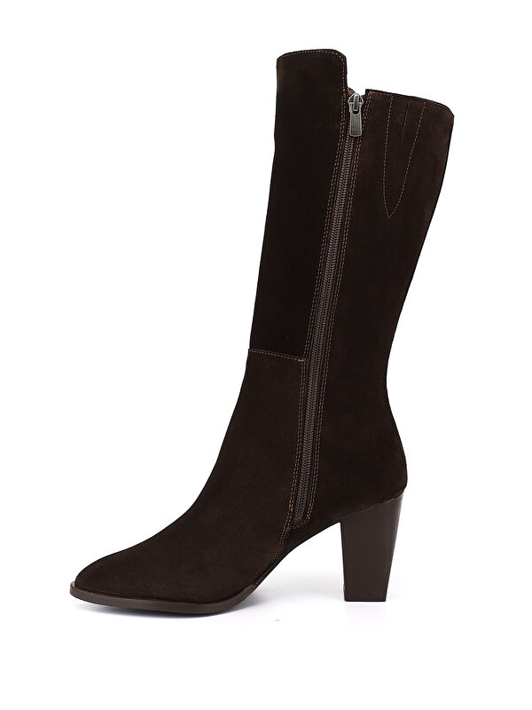 Kadın AÇIK KAHVERENGİ Sivri Burun Kalın Topuklu Hakiki Deri Çizme - Görsel 5