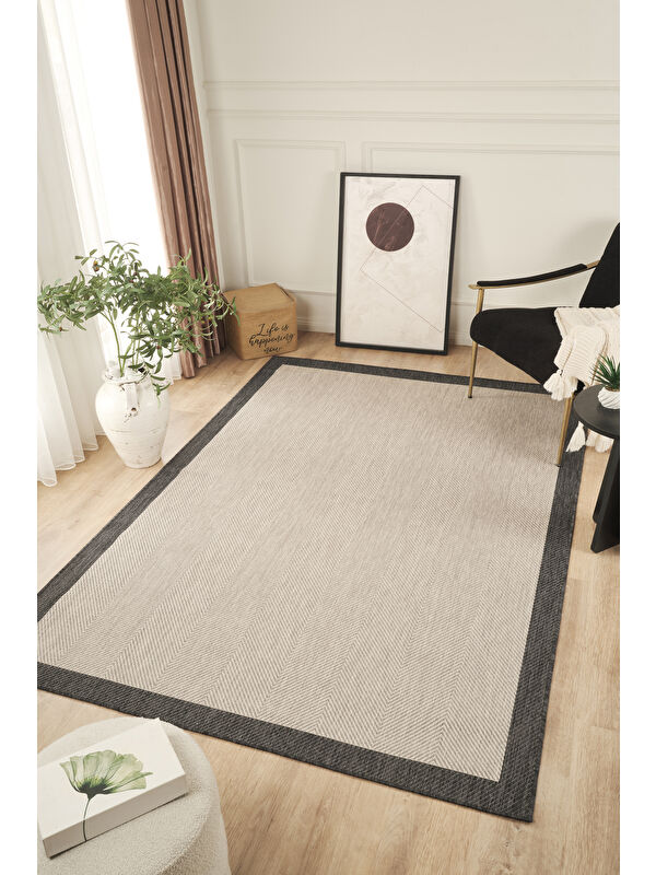 Konfor Halı Sisalux 3088 Gri Antrasit Sisal Dokuma Jüt Hav Toz Vermez Mutfak Oda Halısı-80x150