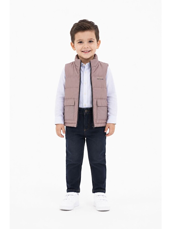 Cansın Mini Krem Şişme Yelekli Gömlekli Erkek Çocuk Pantolonlu 3lü Takım 24521