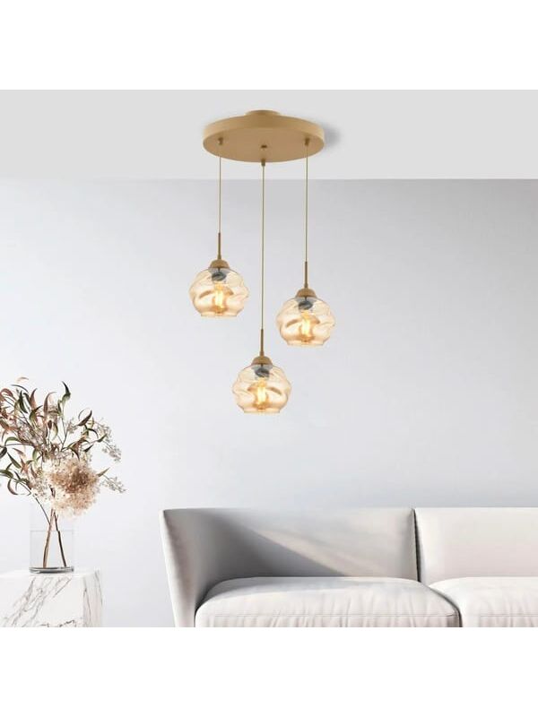 Evidea Lighting Arrakis 3'lü Yuvarlak Modern Sarkıt Avize - Eskitme / Bal