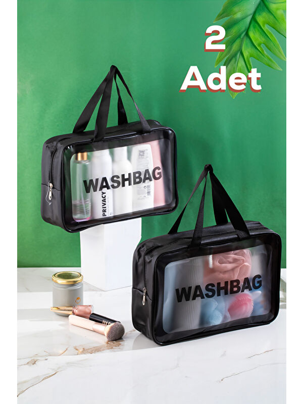 Porsima 3142 2li Şeffaf Seyahat ve Makyaj Çantası Su Geçirmez Organizer Washbag 20x30cm