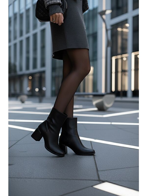 Kadın Rozi Küt Burunlu Topuklu Streç Bot - Görsel 3