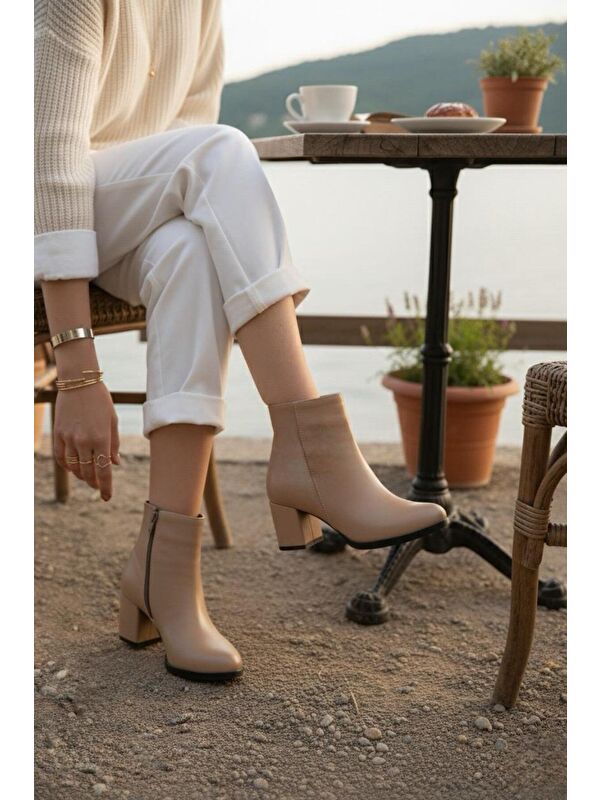 Kadın Liva Nude Düz Topuklu Kısa Bot - Görsel 2