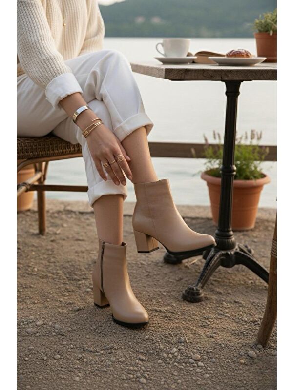 Kadın Liva Nude Düz Topuklu Kısa Bot - Görsel 3