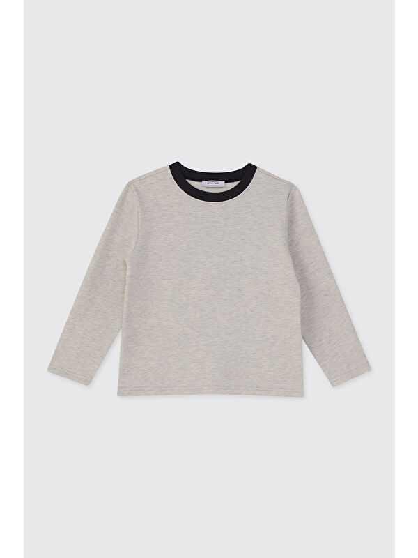 Panço Erkek Çocuk Gri Melanj Bisiklet Yaka Sweatshirt