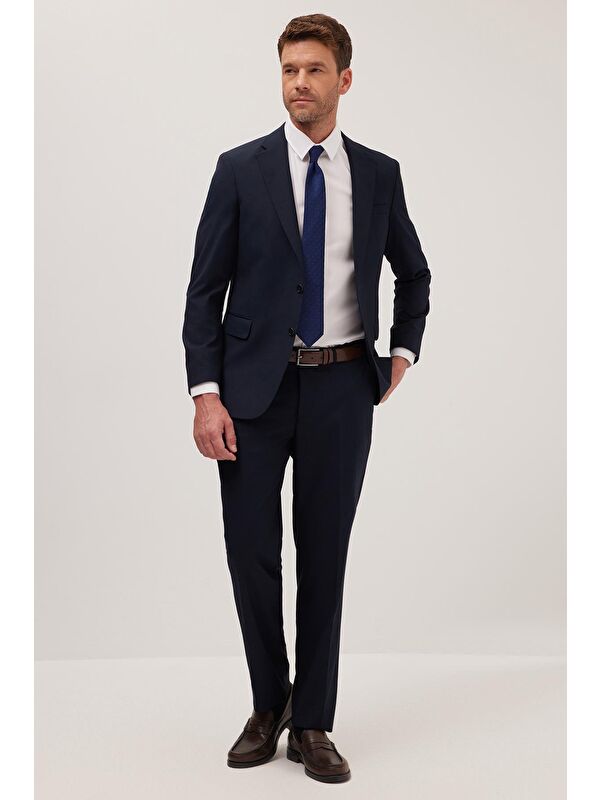 TUDORS Erkek Slim Fit Mono Yaka Lacivert Takım Elbise